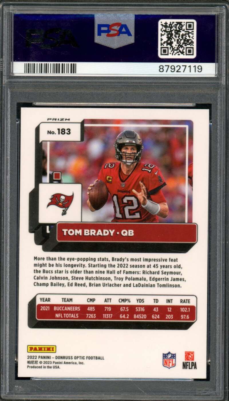 Tom Brady Card 2022 Donruss Optic Fire #183 PSA 9 Image 2