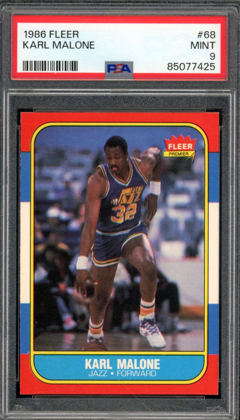 Karl Malone Rookie Card 1986-87 Fleer #68 PSA 9 Image 1