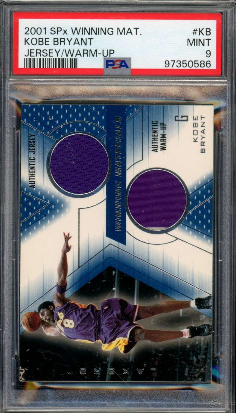 Kobe Bryant Card 2001-02 SPX Winning Materials Jersey/Warm Up #KB (pop 7) PSA 9 Image 1