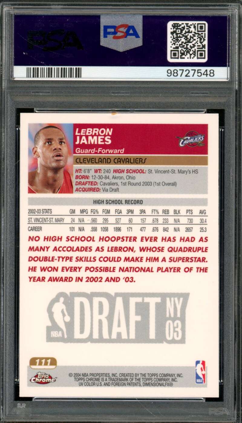 LeBron James Rookie Card 2003-04 Topps Chrome #111 PSA 9 Image 2