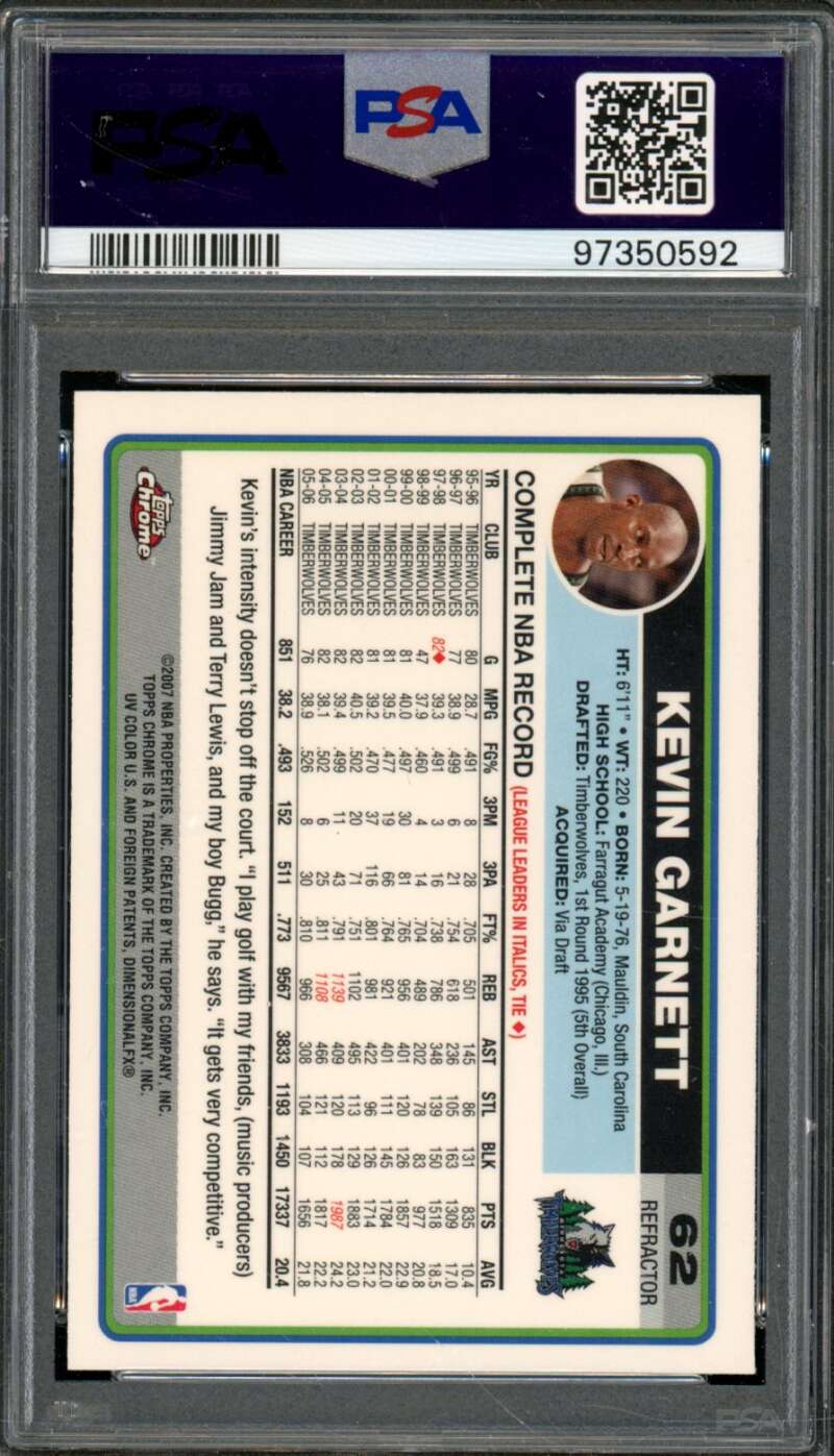 Kevin Garnett Card 2006-07 Topps Chrome #62 PSA 9 Image 2