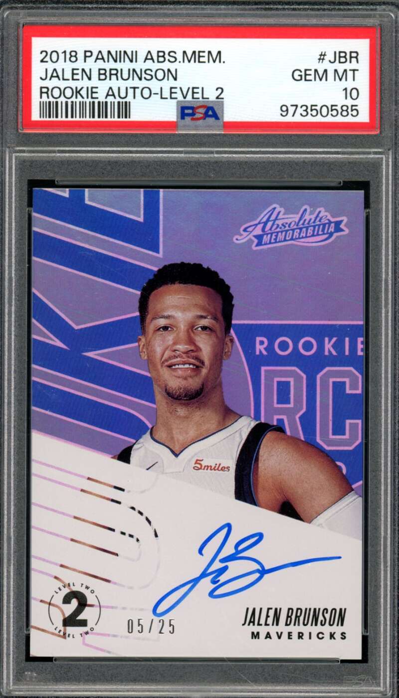 Jalen Brunson 2018-19 Panini Absolute Mem Rookie Auto Level (5/25) #JBR PSA 10 Image 1