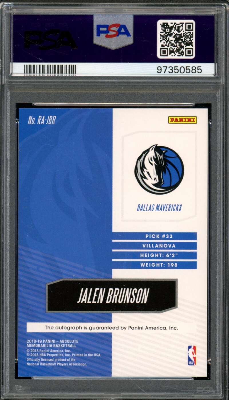 Jalen Brunson 2018-19 Panini Absolute Mem Rookie Auto Level (5/25) #JBR PSA 10 Image 2