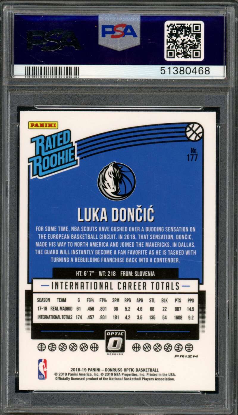 Luka Doncic Rookie Card 2018-19 Panini Donruss Optic Blue Velocity #177 PSA 8.5 Image 2