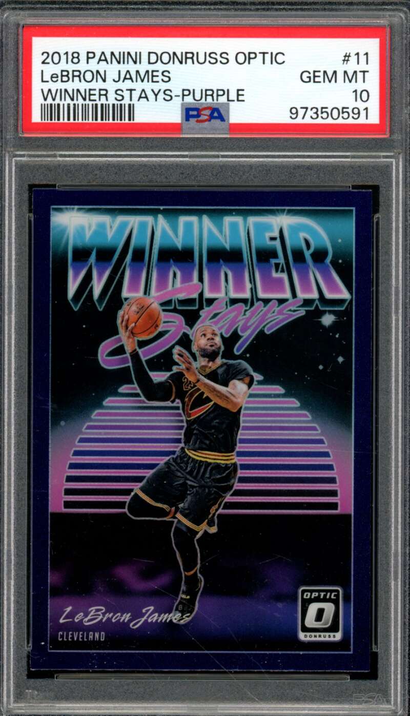 LeBron James Card 2018-19 Panini Donruss Optic Winner Stays Purple #11 PSA 10 Image 1