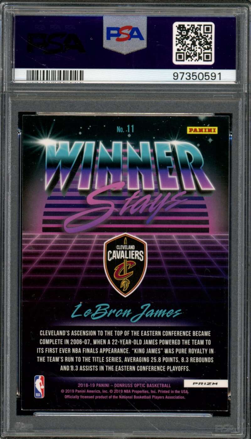 LeBron James Card 2018-19 Panini Donruss Optic Winner Stays Purple #11 PSA 10 Image 2