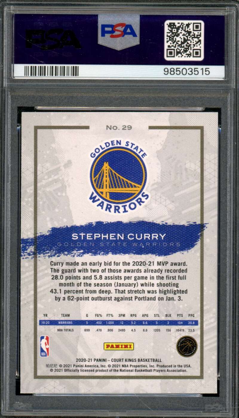 Stephen Curry Card 2020-21 Court Kings #29 PSA 8 Image 2