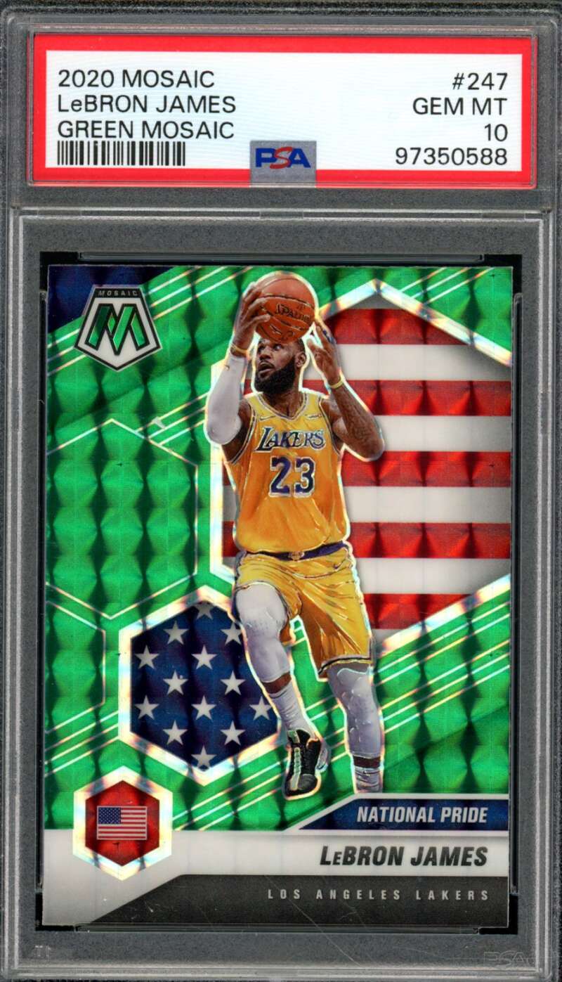 LeBron James Card 2020-21 Mosaic Green Mosaic #247 PSA 10 Image 1