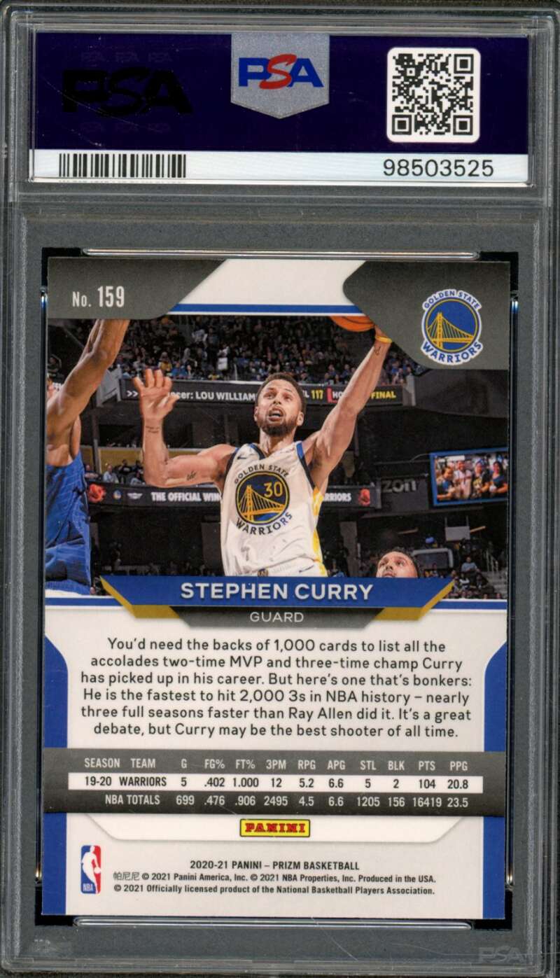 Stephen Curry Card 2020-21 Panini Prizm #159 PSA 10 Image 2