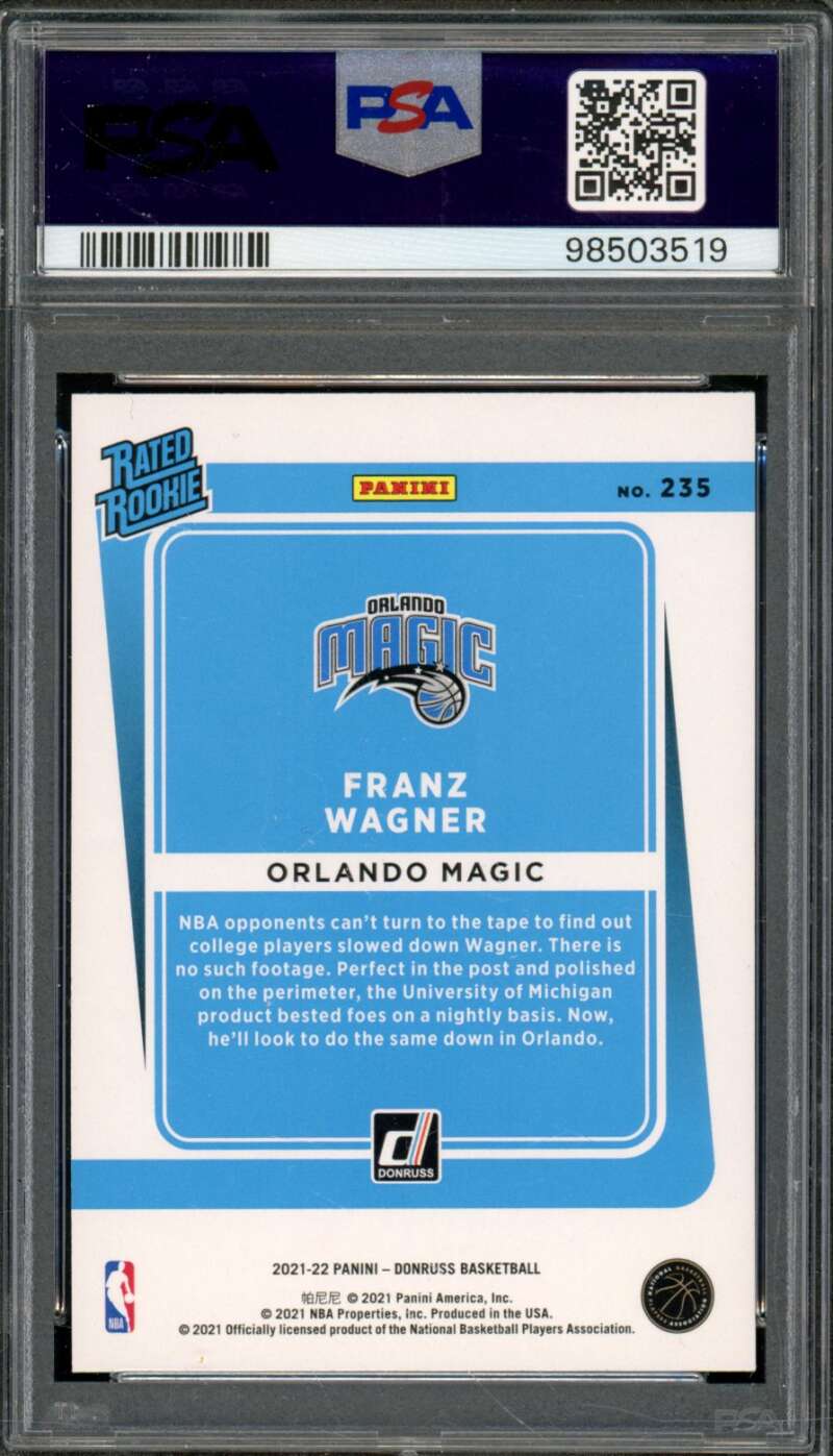 Franz Wagner Rookie Card 2021-22 Donruss Holo Pink Laser #235 PSA 9 Image 2