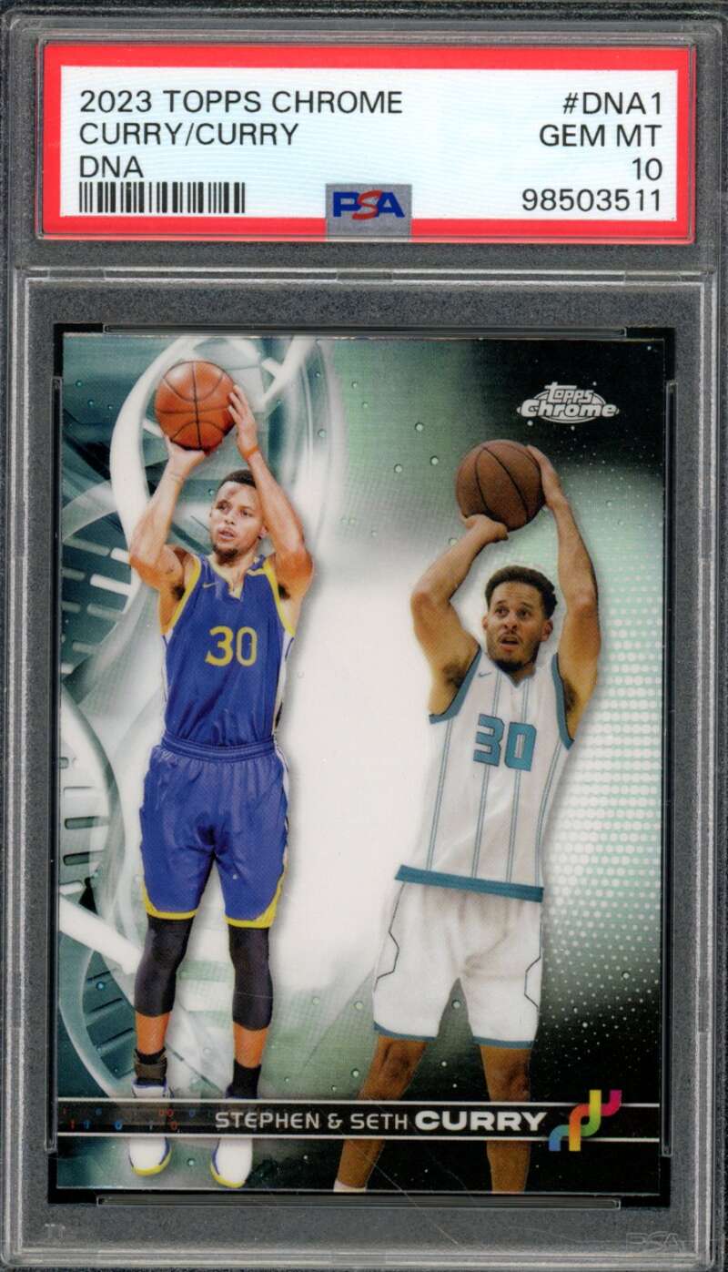 Del / Stephen Curry Card 2023-24 Topps Chrome DNA (pop 4) #Dna1 PSA 10 Image 1