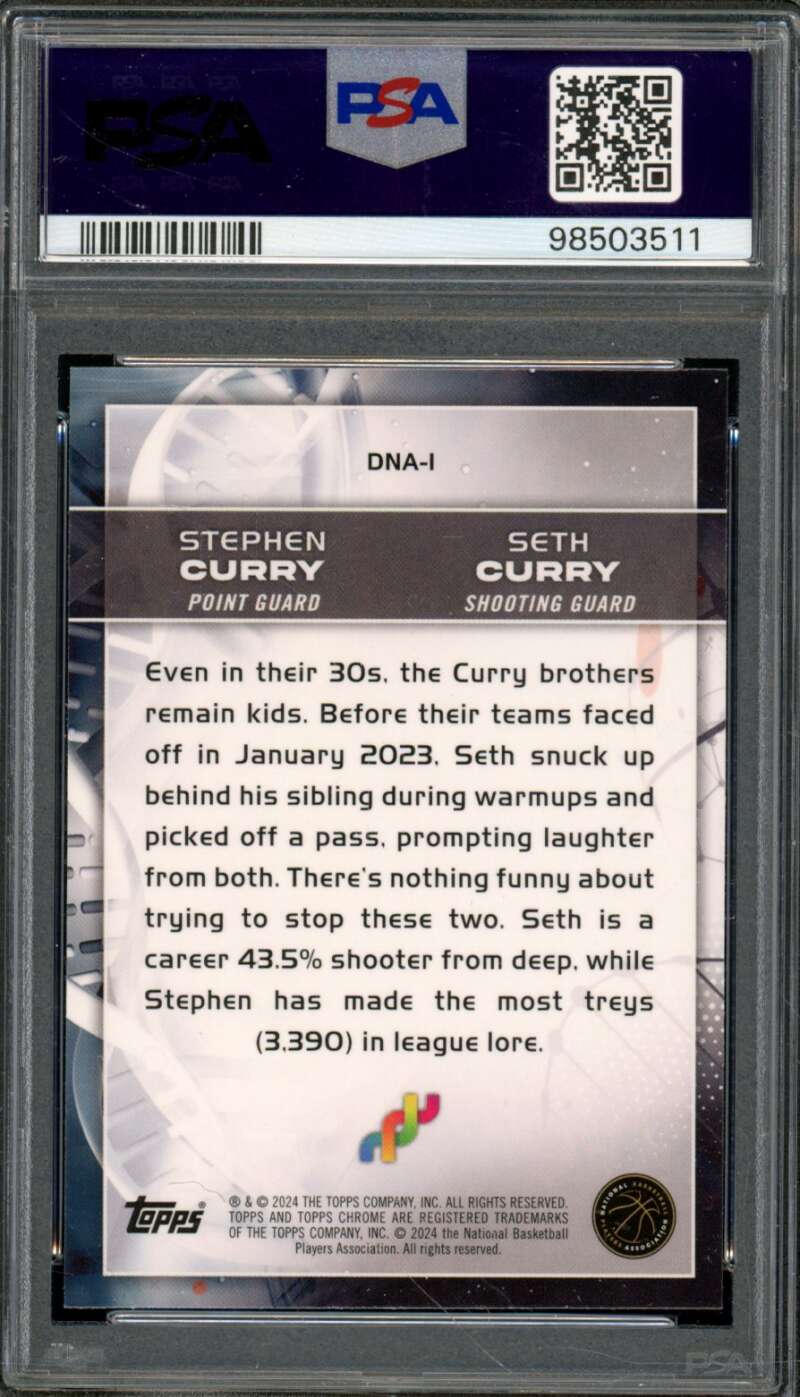 Del / Stephen Curry Card 2023-24 Topps Chrome DNA (pop 4) #Dna1 PSA 10 Image 2