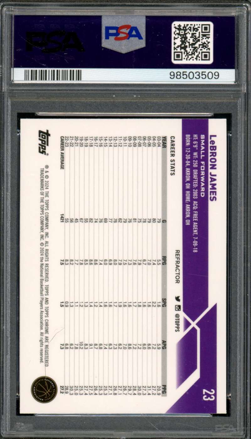 LeBron James Card 2023-24 Topps Chrome Refractor #23 PSA 9 Image 2