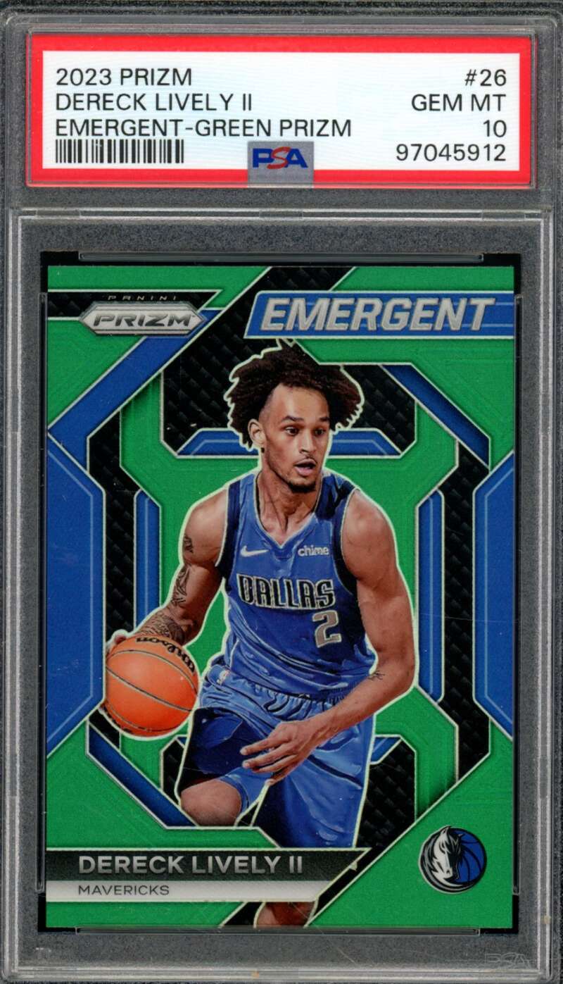 Dereck Lively II Rookie Card 2023-24 Prizm Emergent Green Prizm #26 PSA 10 Image 1