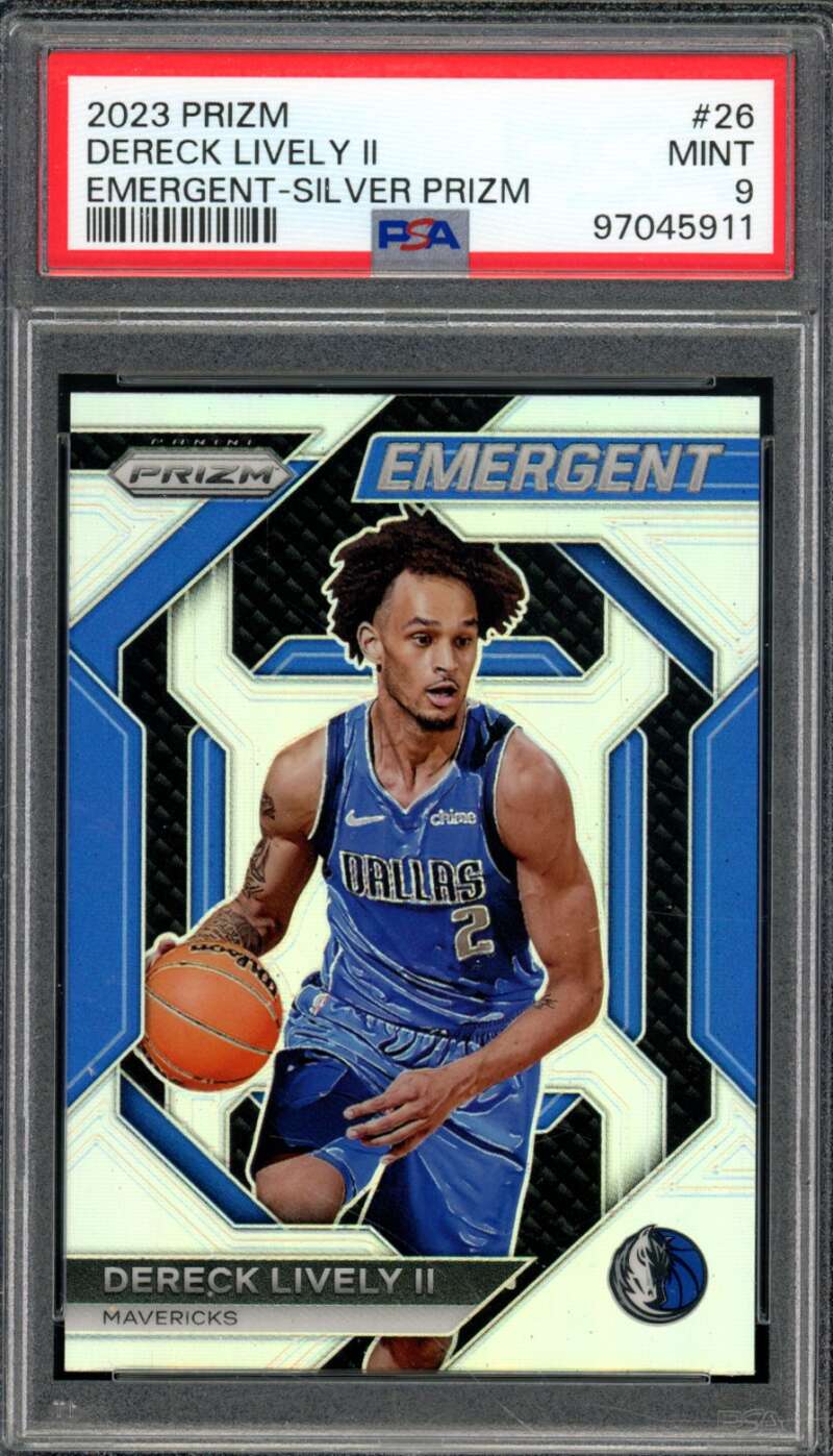 Dereck Lively II Rookie Card 2023-24 Prizm Emergent Silver Prizm #26 PSA 9 Image 1