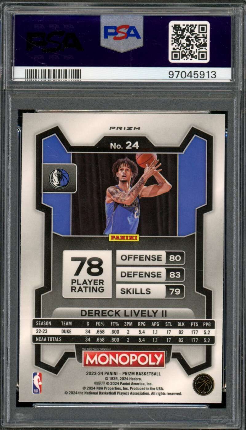 Dereck Lively II Card 2023-24 Prizm Monopoly #24 PSA 9 Image 2