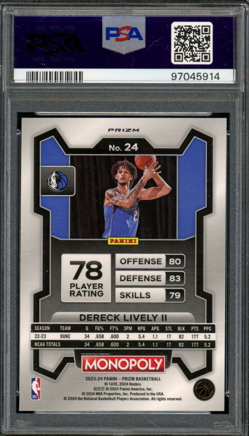 Dereck Lively II Card 2023-24 Prizm Monopoly #24 PSA 10 Image 2