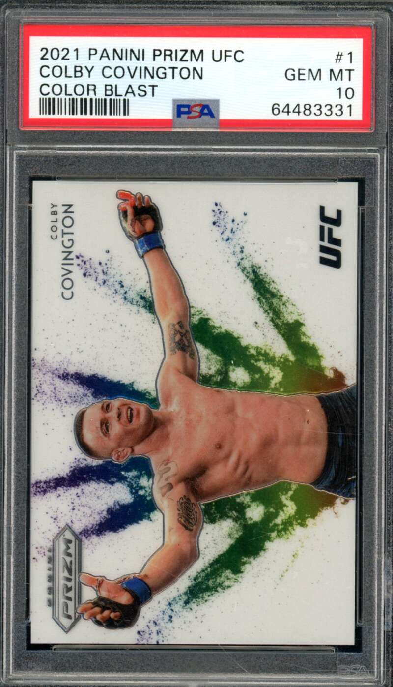 Colby Covington Card 2021 Panini Prizm UFC Color Blast #1 PSA 10 Image 1