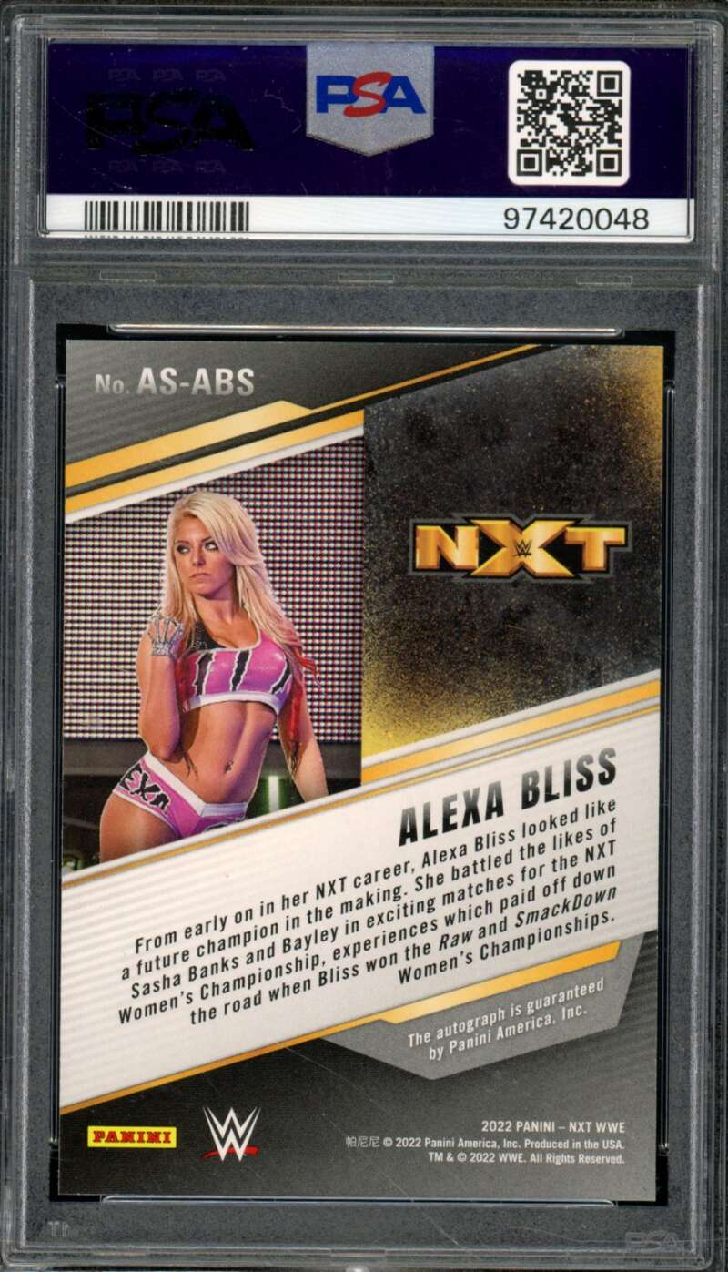 Alexa Bliss Card 2022 Panini WWE NXT Alumin Autograph (pop 1) #ASABS PSA 10 Image 2