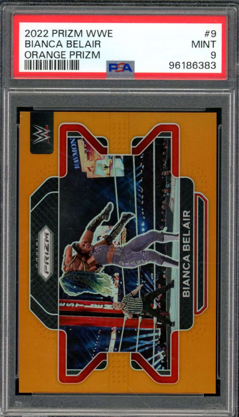 Bianca Belair Card 2022 Prizm WWE Orange Prizm (pop 3) #9 PSA 9 Image 1