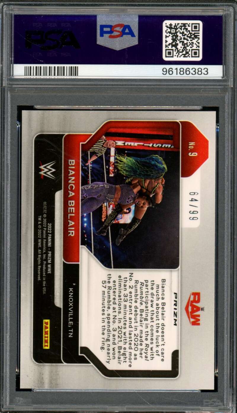 Bianca Belair Card 2022 Prizm WWE Orange Prizm (pop 3) #9 PSA 9 Image 2