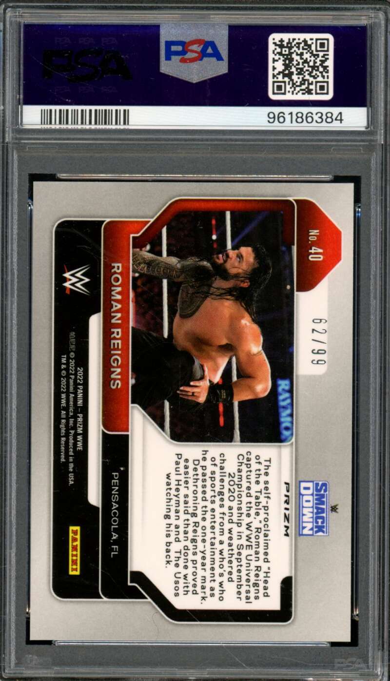 Roman Reigns Card 2022 Prizm WWE Orange Prizm (pop 7) #40 PSA 10 Image 2