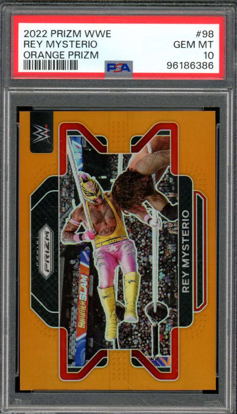 Rey Mysterio Card 2022 Prizm Orange Prizm (pop 3) #98 PSA 10 Image 1