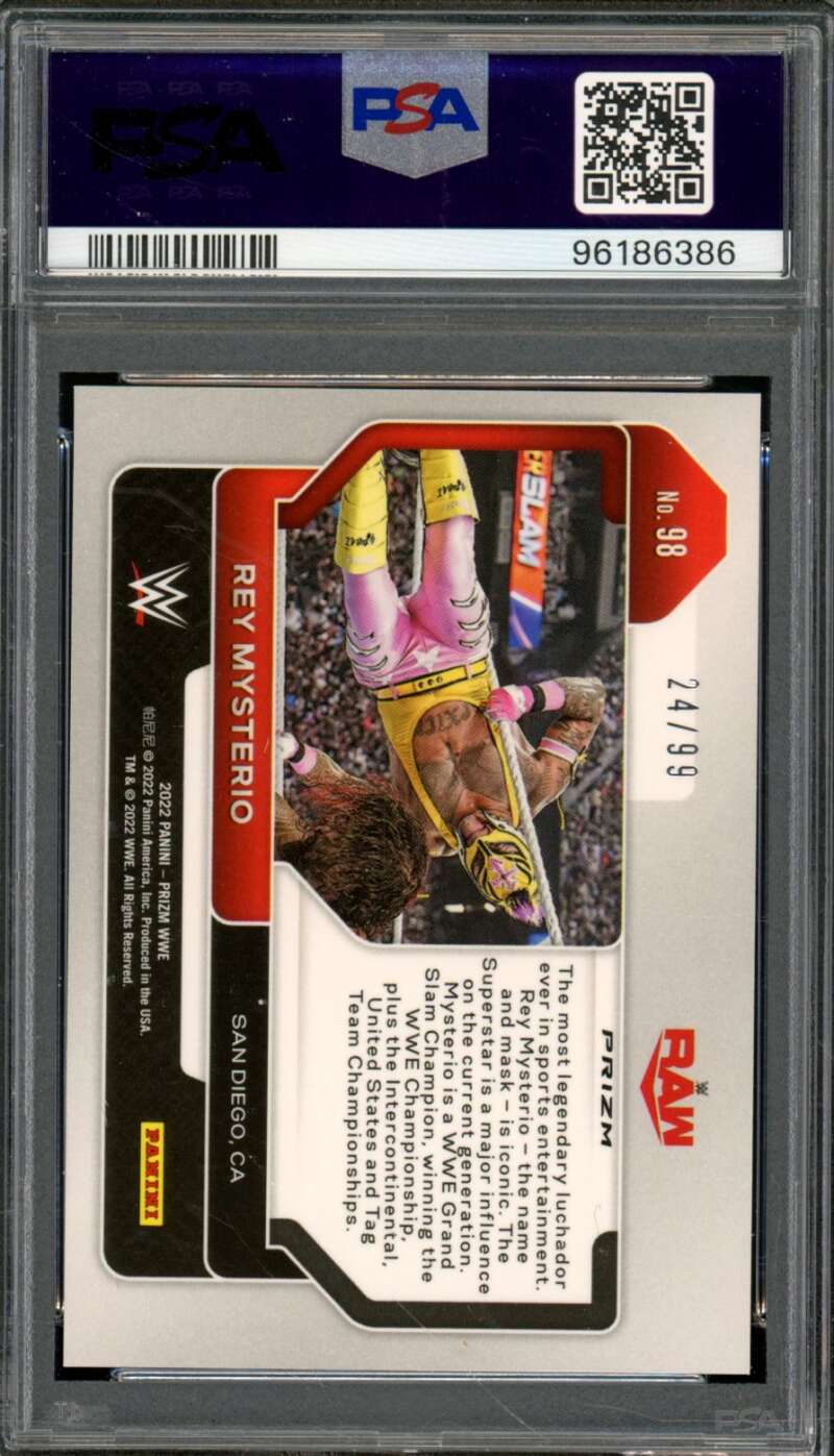 Rey Mysterio Card 2022 Prizm Orange Prizm (pop 3) #98 PSA 10 Image 2