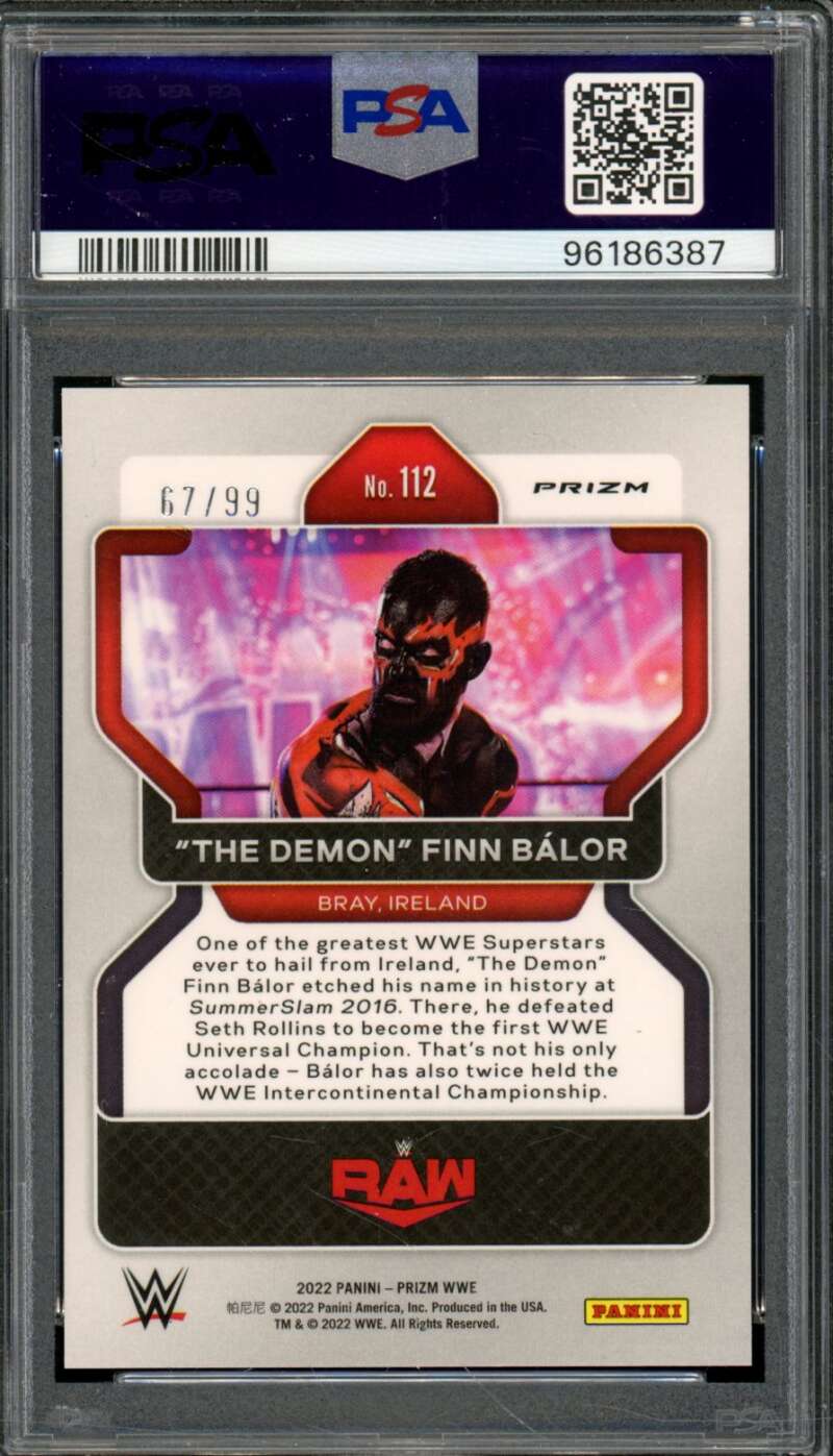 The Demon Finn Balor Card 2022 Prizm Orange Prizm (pop 3) #112 PSA 10 Image 2