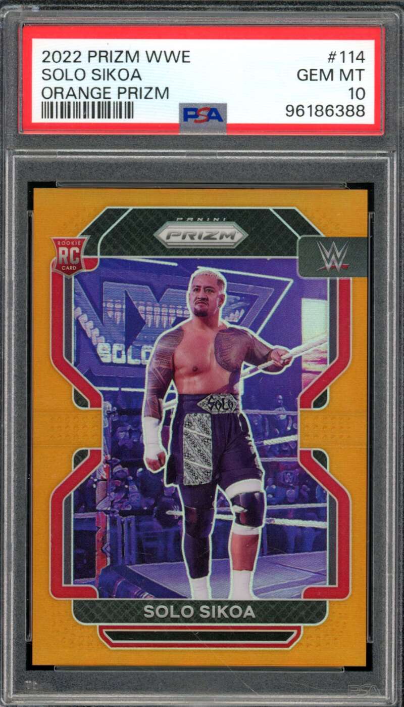 Solo Sikoa Rookie Card 2022 Prizm WWE Orange Prizm (pop 9) #114 PSA 10 Image 1