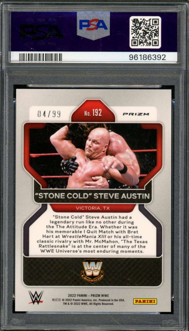 Steve Austin Card 2022 Prizm WWE Orange Prizm (pop 8) #192 PSA 9 Image 2