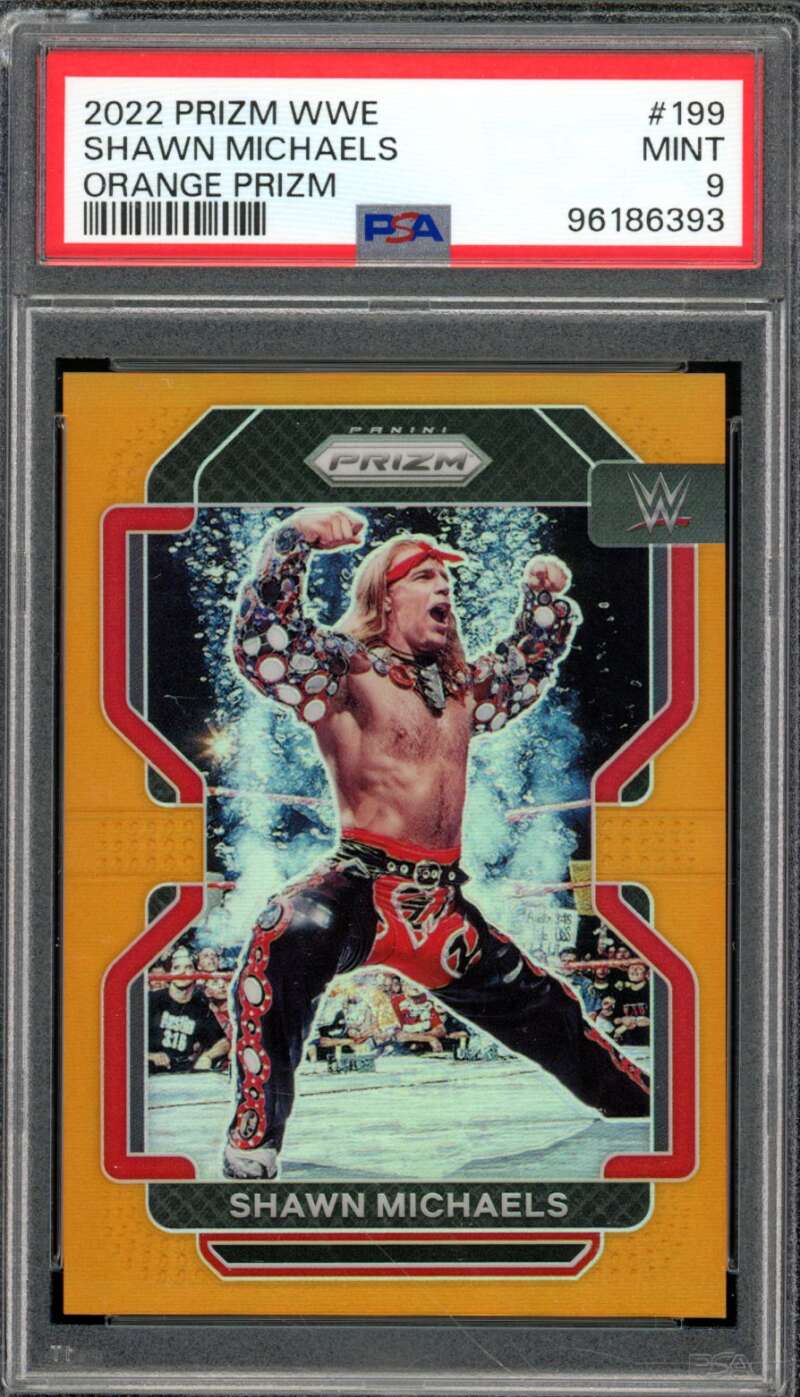 Shawn Michaels Card 2022 Prizm WWE Orange Prizm (pop 6) #199 PSA 9 Image 1