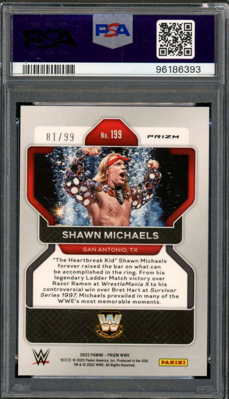 Shawn Michaels Card 2022 Prizm WWE Orange Prizm (pop 6) #199 PSA 9 Image 2