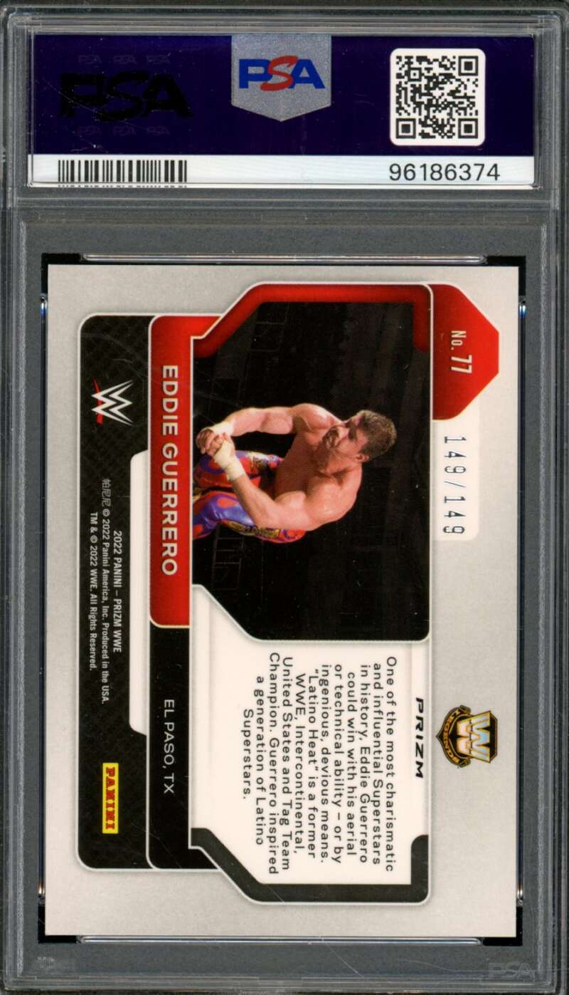 Eddie Guerrero Card 2022 Prizm WWE Purple Prizm (pop 3) #77 PSA 9 Image 2