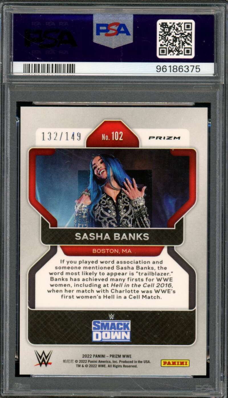 Sasha Banks Card 2022 Prizm WWE Purple Prizm (pop 3) #102 PSA 10 Image 2