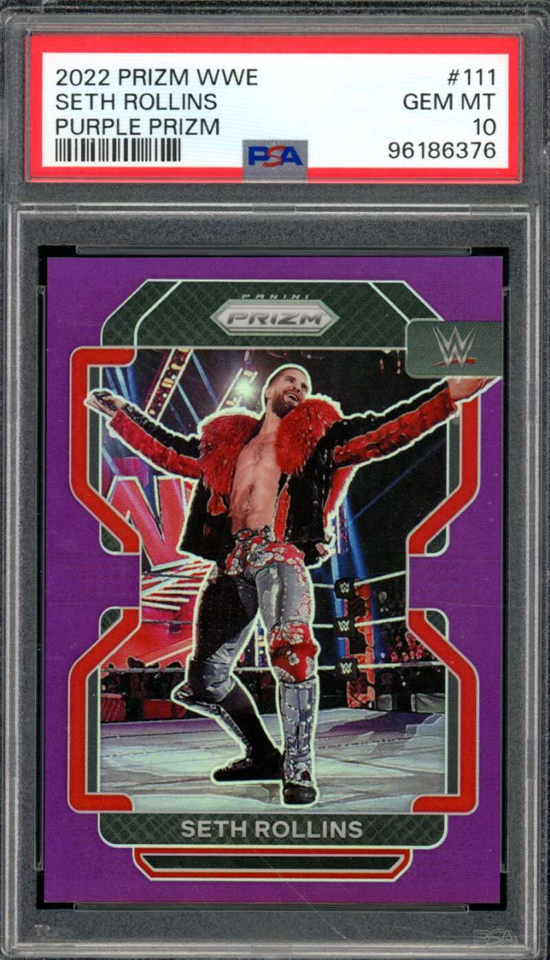 Seth Rollins Card 2022 Prizm WWE Purple Prizm (pop 6) #111 PSA 10 Image 1