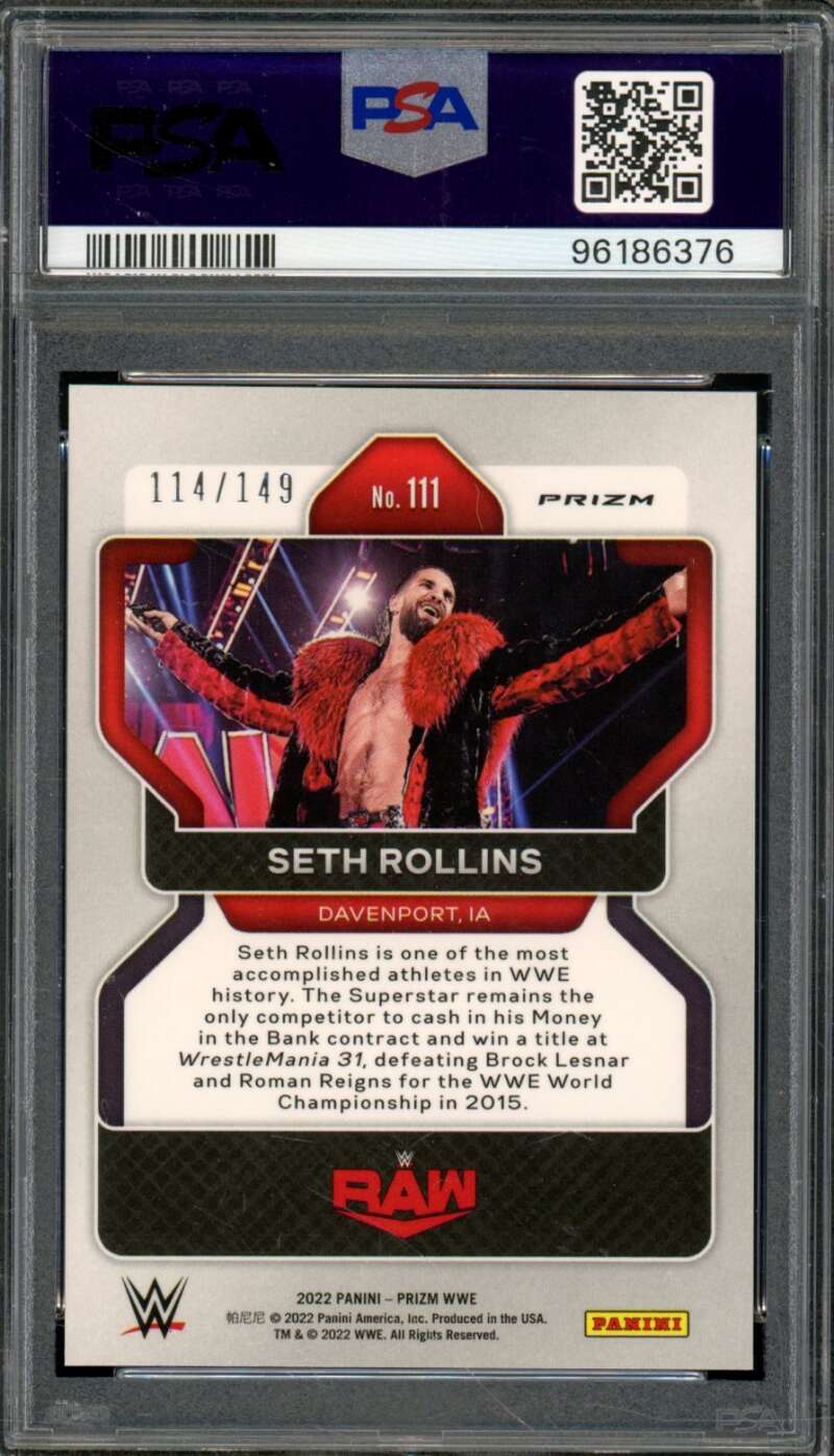 Seth Rollins Card 2022 Prizm WWE Purple Prizm (pop 6) #111 PSA 10 Image 2