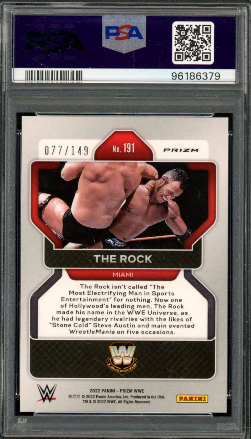 The Rock Card 2022 Prizm WWE Purple Prizm (pop 16) #191 PSA 9 Image 2