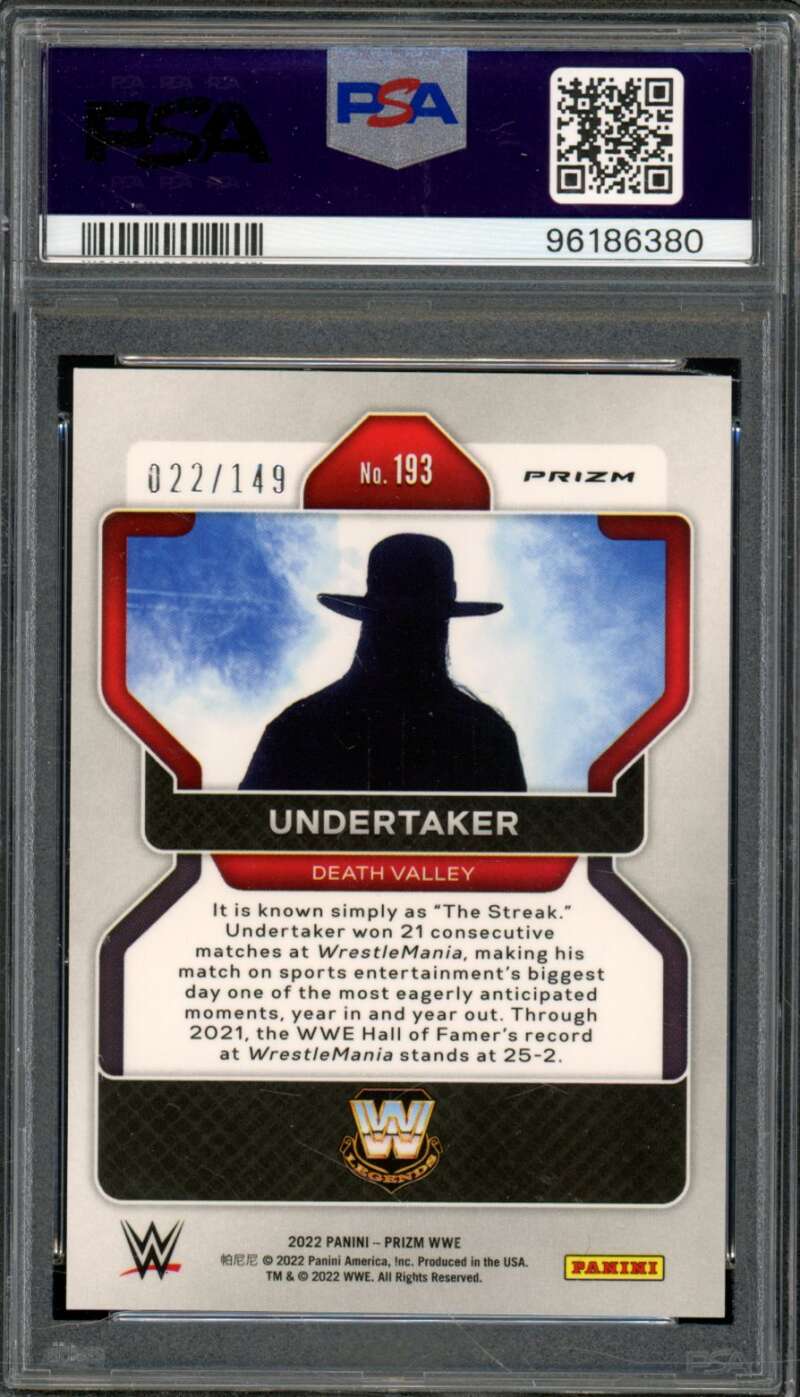 Undertaker Card 2022 Prizm WWE Purple Prizm (pop 11) #193 PSA 9 Image 2