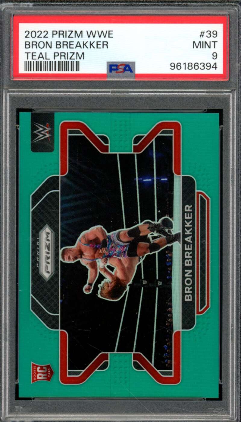 Bron Breakker Rookie Card 2022 Prizm WWE Teal Prizm (pop 6) #39 PSA 9 Image 1