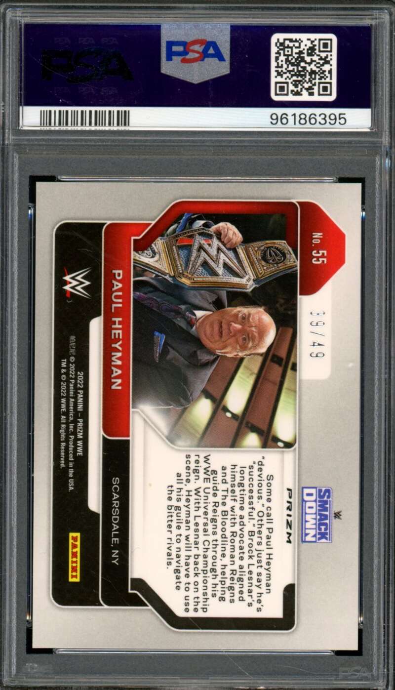 Paul Heyman Card 2022 Prizm WWE Teal Prizm (pop 2) #55 PSA 9 Image 2