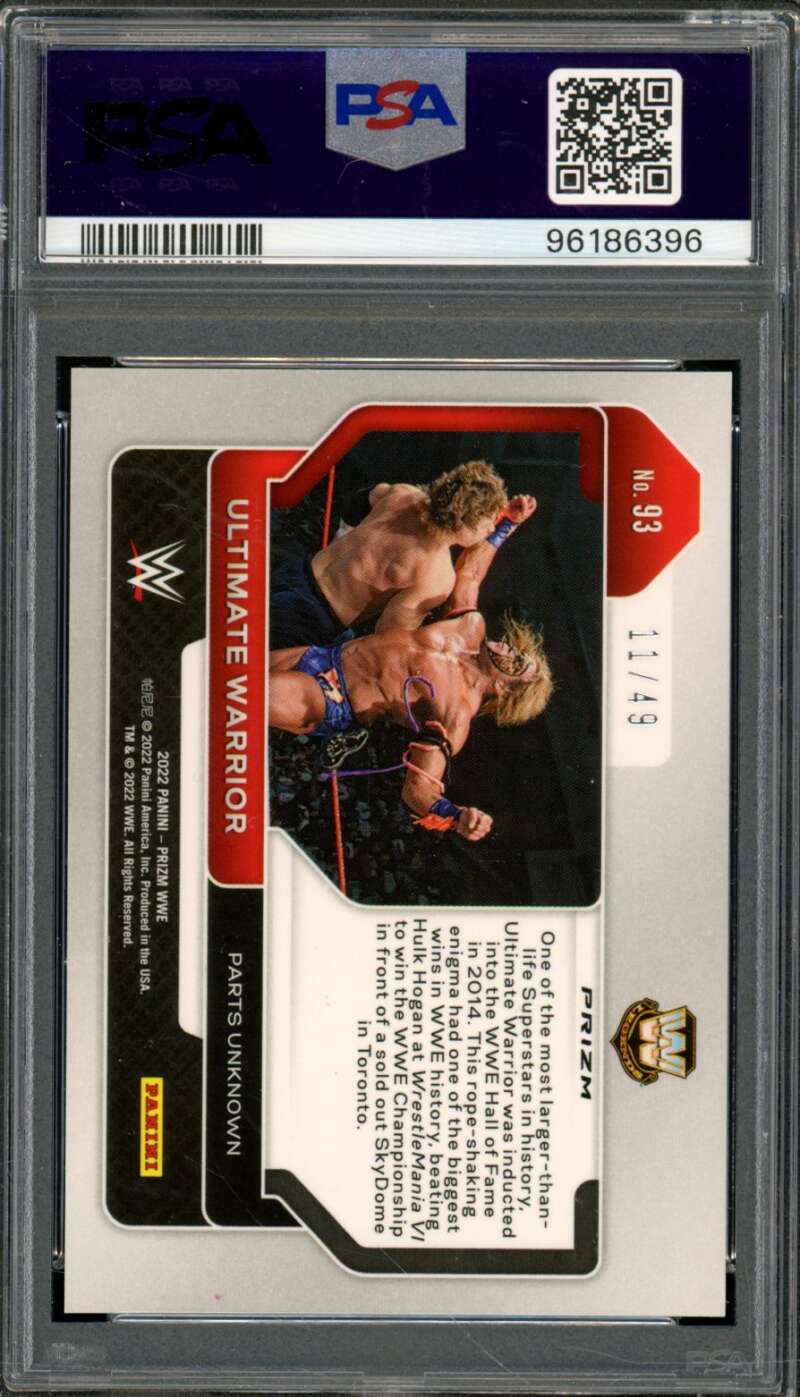 Ultimate Warrior Card 2022 Prizm WWE Teal Prizm (pop 10) #93 PSA 9 Image 2