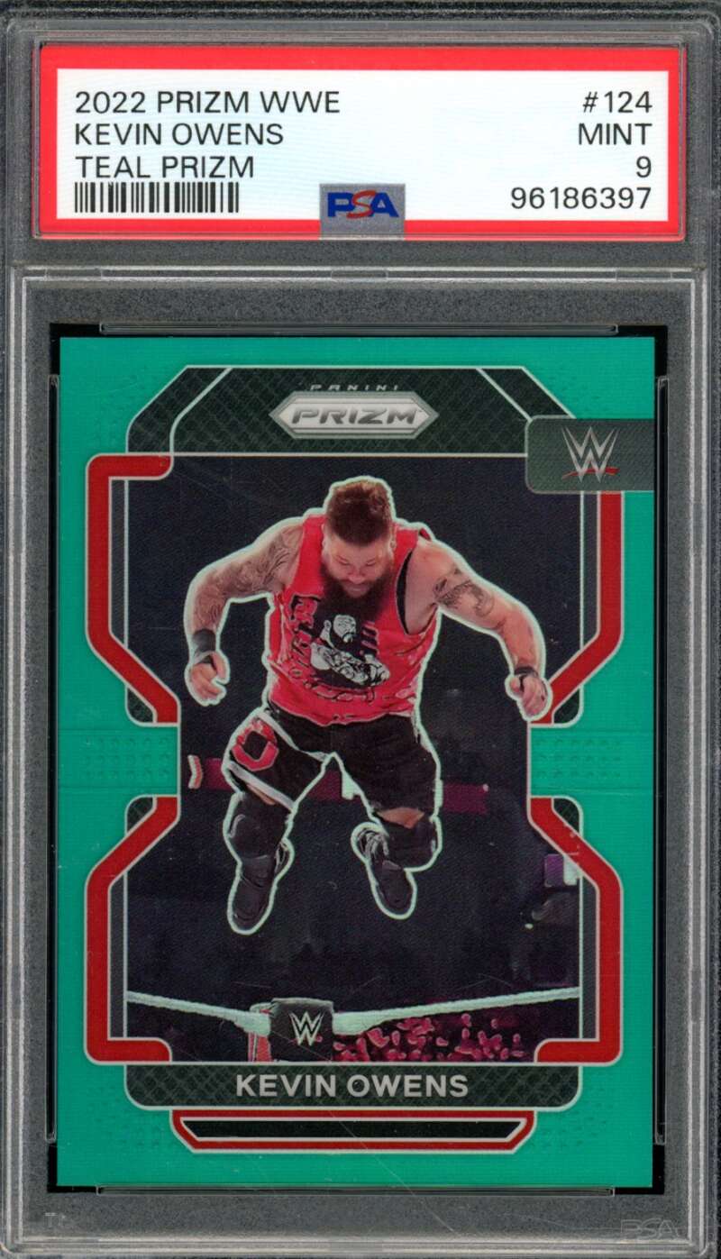 Kevin Owens Card 2022 Prizm WWE Teal Prizm (pop 2) #124 PSA 9 Image 1