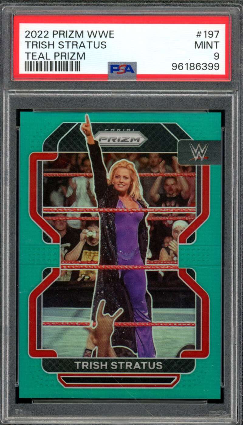 Trish Stratus Card 2022 Prizm WWE Teal Prizm (pop 1) #197 PSA 9 Image 1