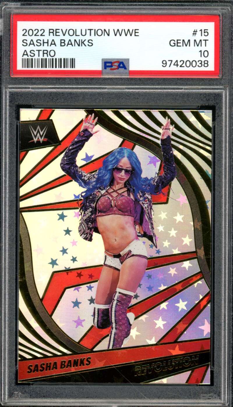 Sasha Banks Card 2022-23 Revolution WWE Astro (pop 2) #15 PSA 10 Image 1