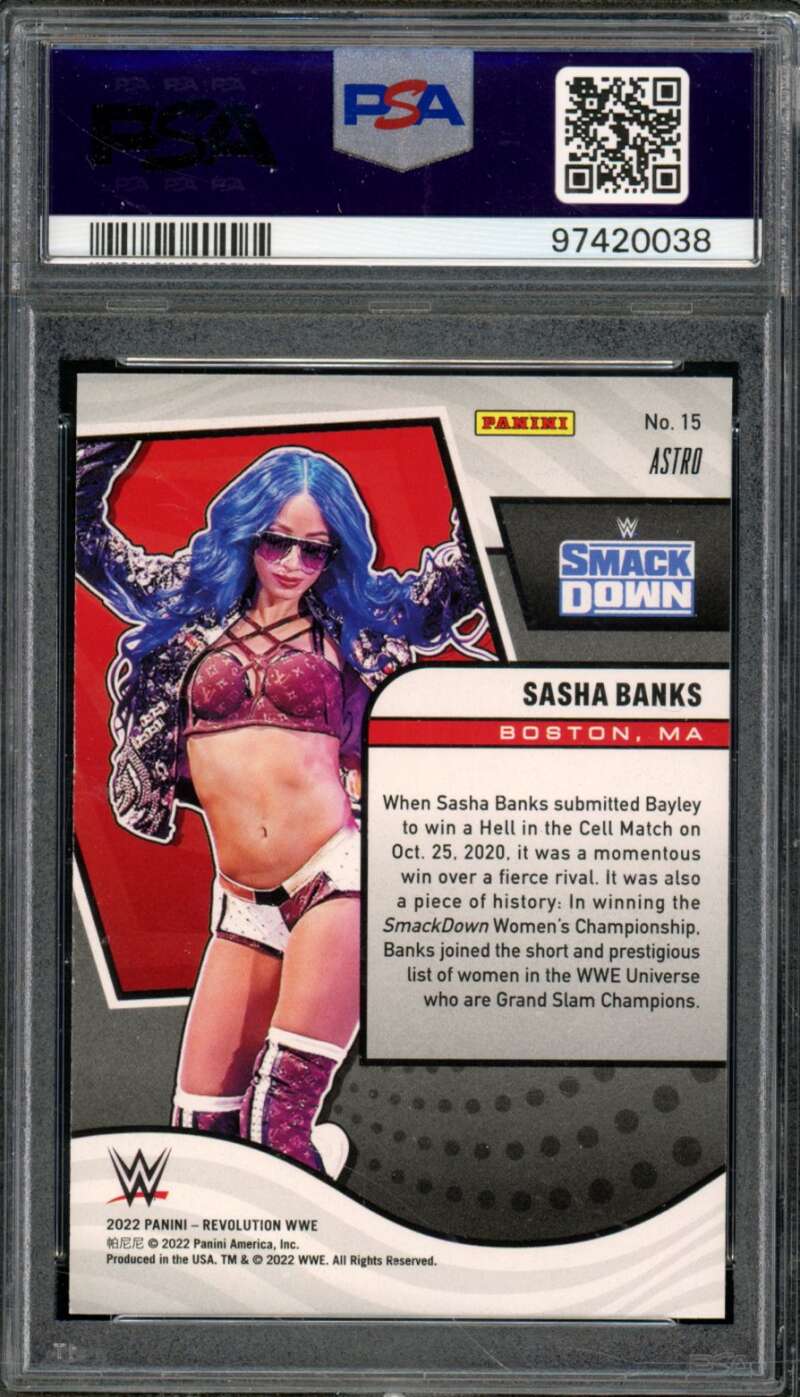 Sasha Banks Card 2022-23 Revolution WWE Astro (pop 2) #15 PSA 10 Image 2