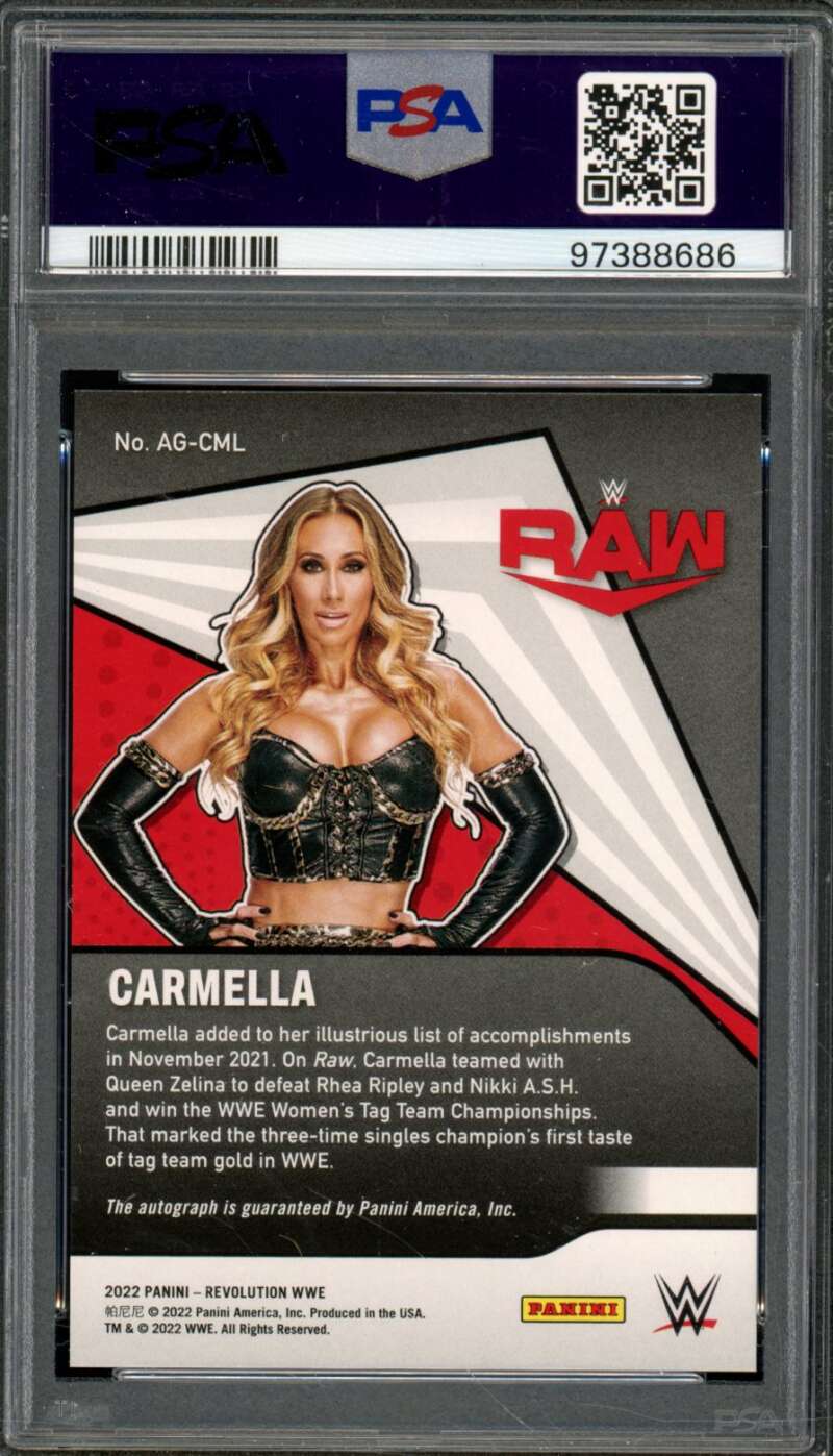 Carmella Card 2022 Revolution WWE Autographs (pop 3) #AGCML PSA 9 Image 2