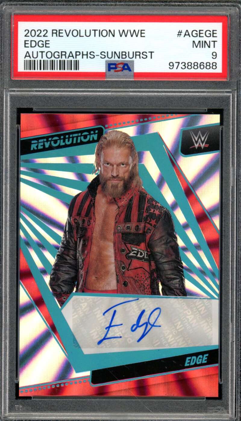 Edge Card 2022 Revolution WWE Autographs-Sunburst (pop 2) #AGEGE PSA 9 Image 1