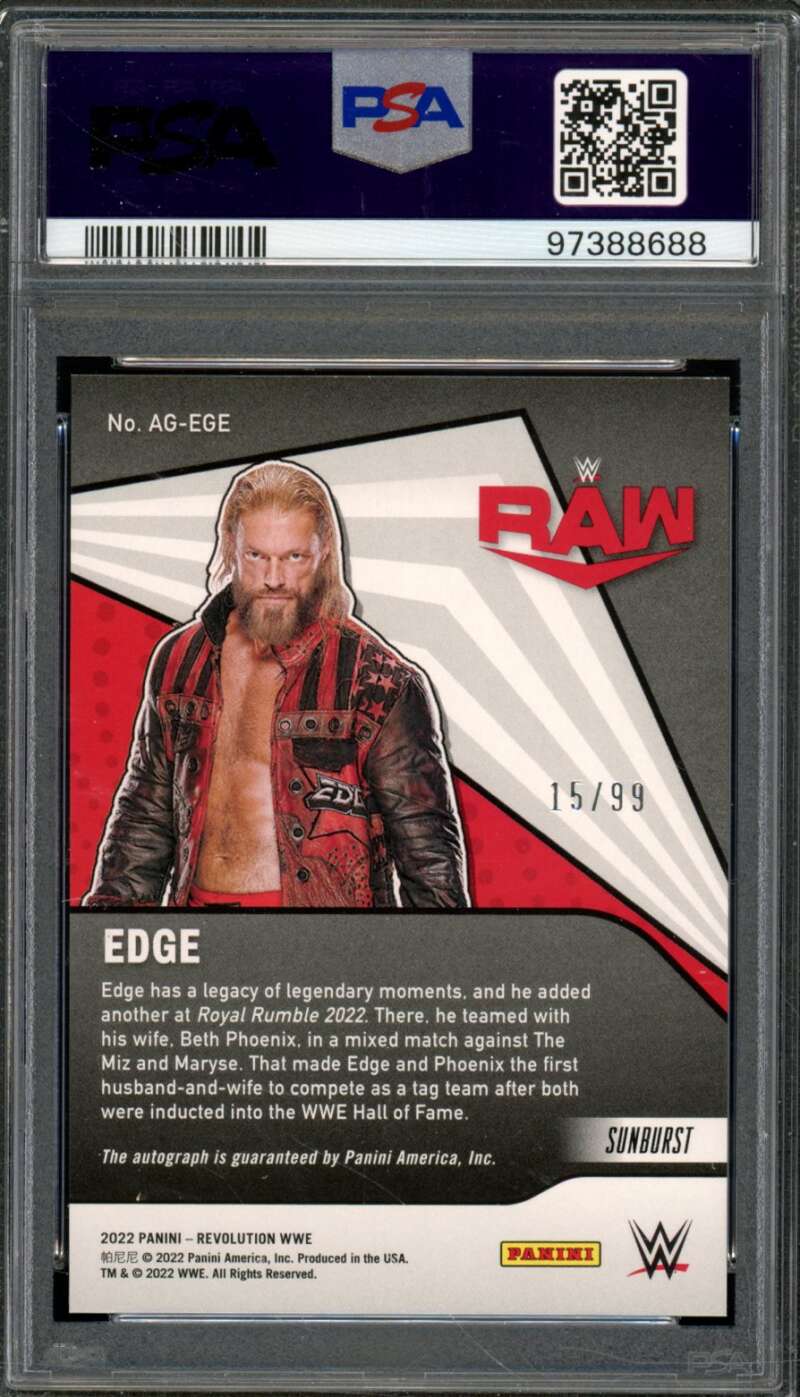 Edge Card 2022 Revolution WWE Autographs-Sunburst (pop 2) #AGEGE PSA 9 Image 2