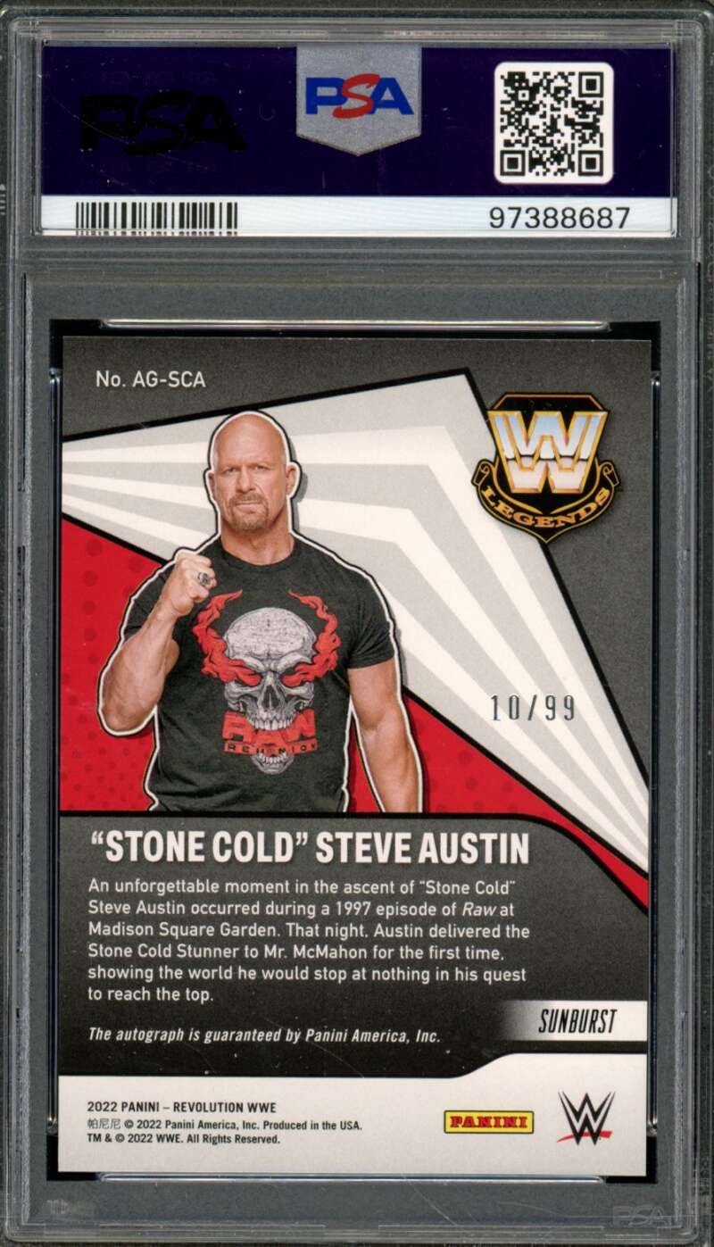 Steve Austin Card 2022 Revolution WWE Autographs-Sunburst (pop 9) #Agsca PSA 9 Image 2